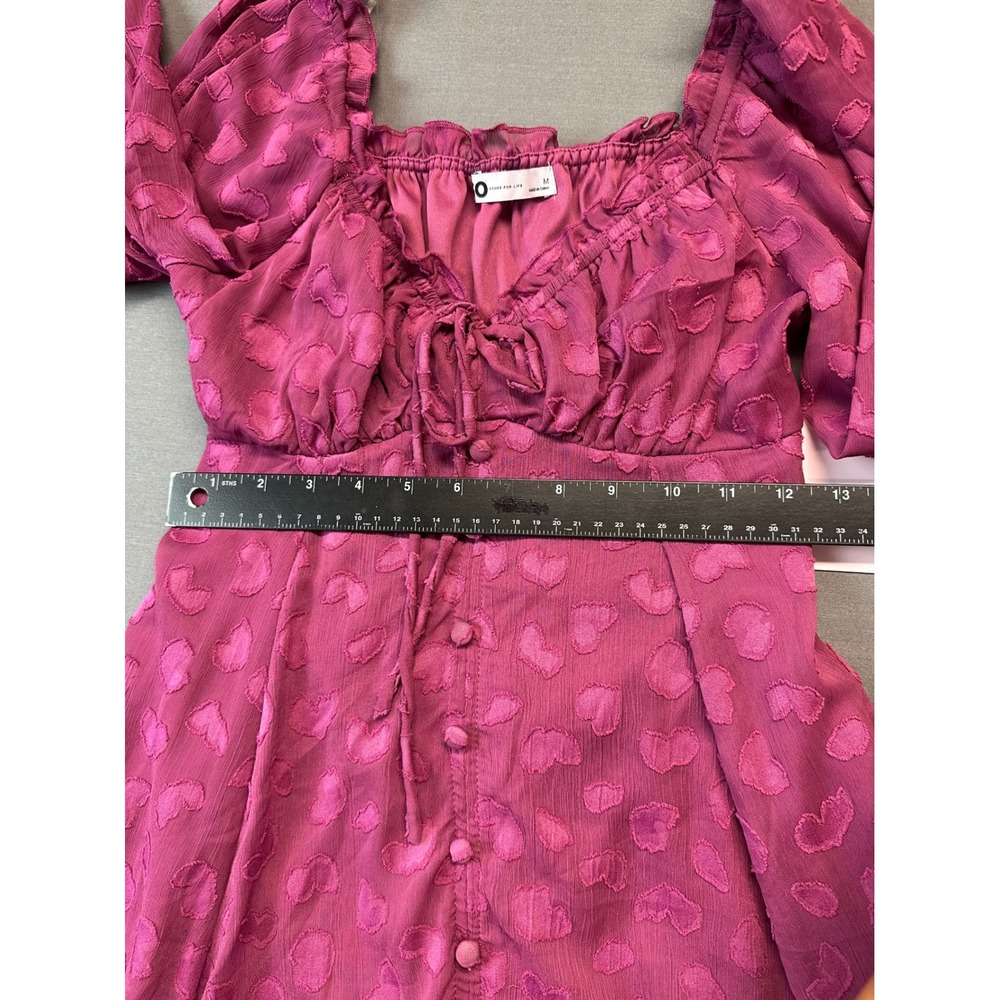 NWT* SO Magenta Pink Heart Clip Dot Babydoll Mini Dress Medium Handkerchief Hem - Picture 3 of 6